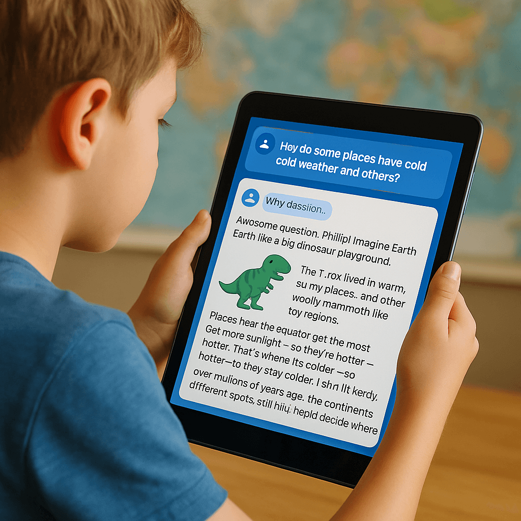 Child viewing personalized geography information on tablet
