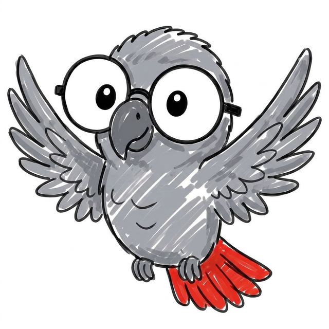 Polly the parrot landing with wings spread