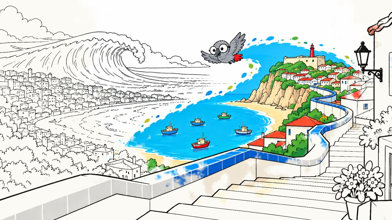A city in line art before you practice