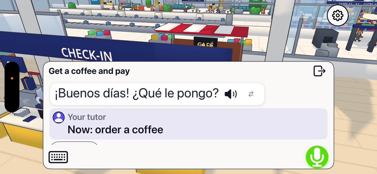 Ordering a coffee in the airport café by speaking