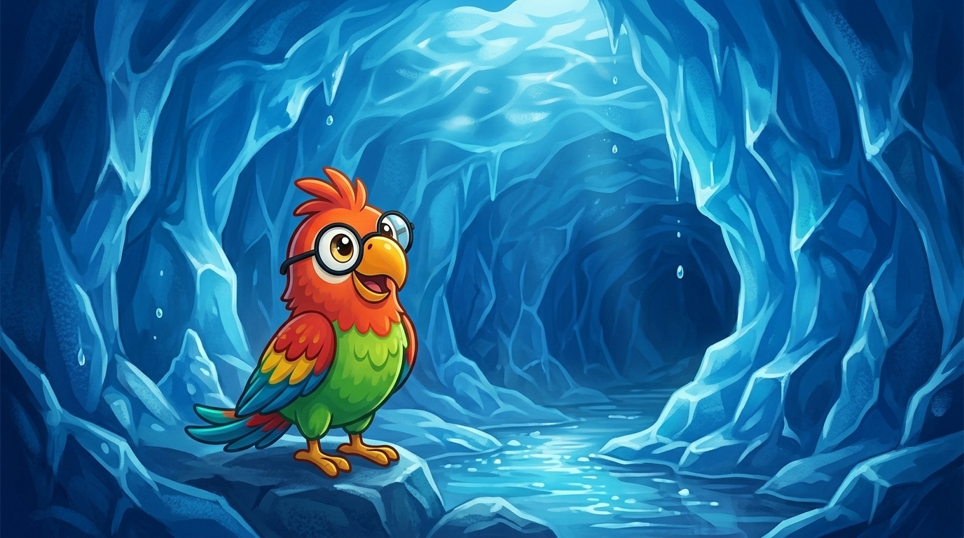 Sie fand eine Höhle unter dem Eis. Die Wände leuchteten tiefblau. Dieses Eis ist sehr alter Schnee. Der Schnee wurde ...