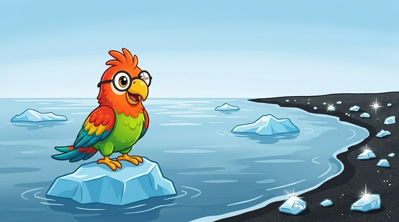 Am Rand lag ein ruhiger See. Blaue Eisberge trieben zum Meer. Polly setzte sich auf einen und trieb langsam dahin.