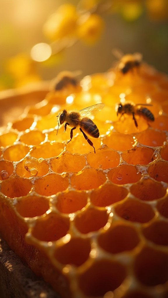 Wenn der Honig fertig ist, verschließen die Bienen jede kleine Zelle mit einem dünnen Wachsdeckel. Der Honig ist jetz...