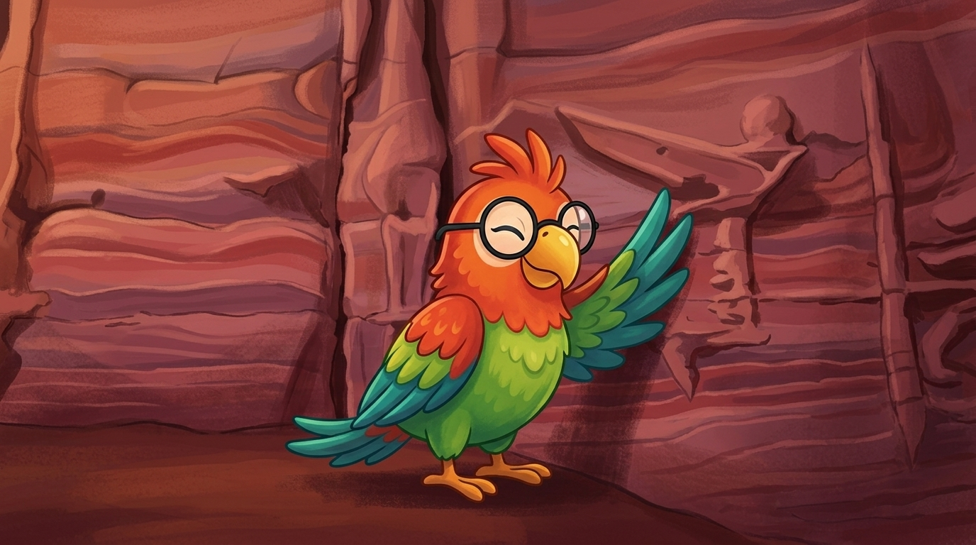 Am Abend wurden die Farben tief und warm. Polly legte ihren Flügel an die Wand. Der Fels hielt noch die Wärme des Tages.