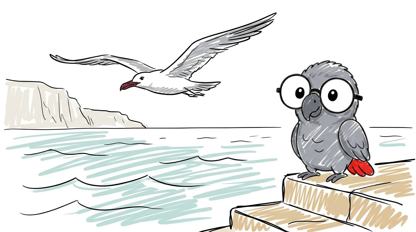 A gull flies past. This gull does not follow boats. It does not take food from people. It catches its own fish in the...