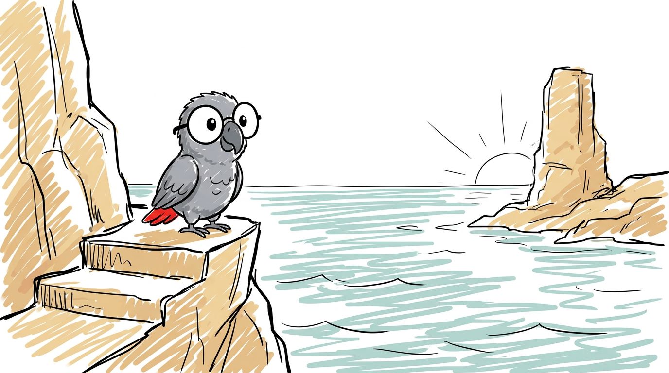 The gull flies away. Polly looks at the space between the rock and the cliff. That space was stone before.