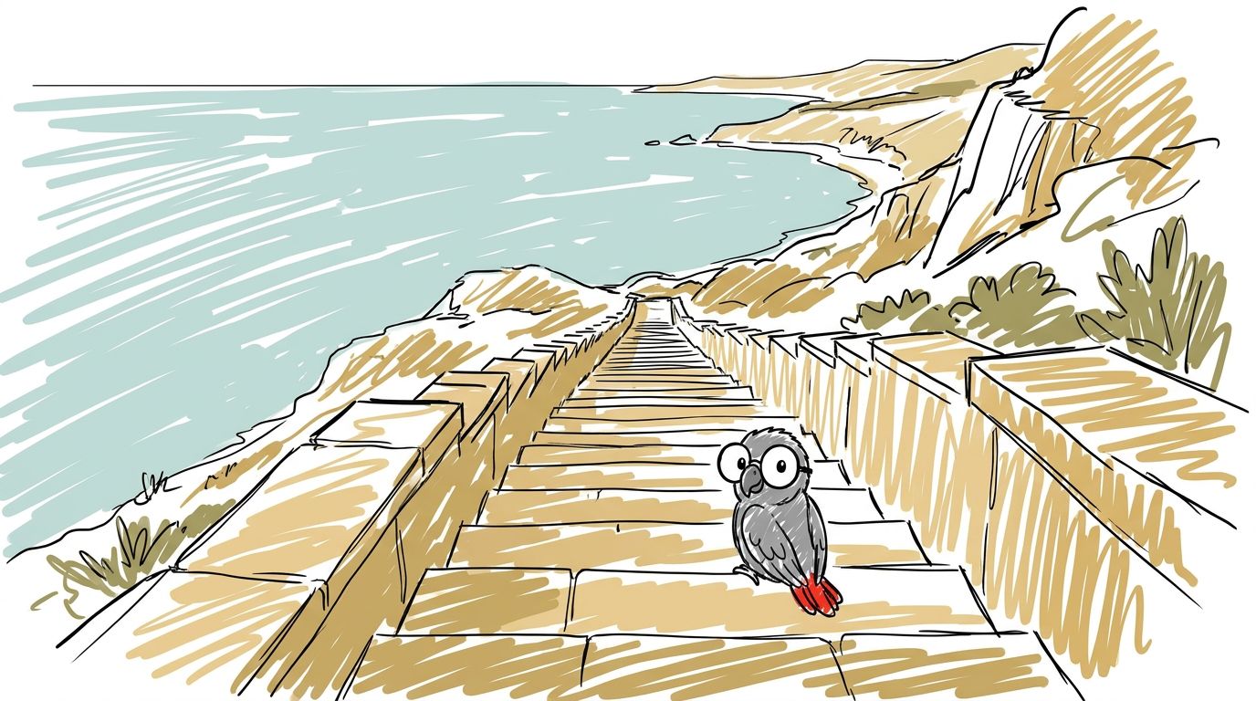 Polly schaut die lange Reihe aus Stein hinunter. Sie entscheidet sich, die größere Zahl zu glauben.