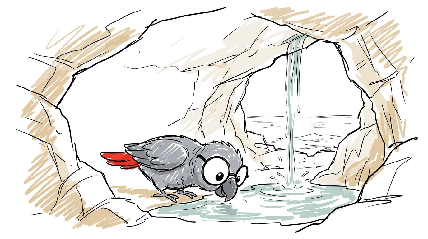 And there, at the level of the sea, with salt water a few steps away, fresh water is coming out of the rock. Polly pu...