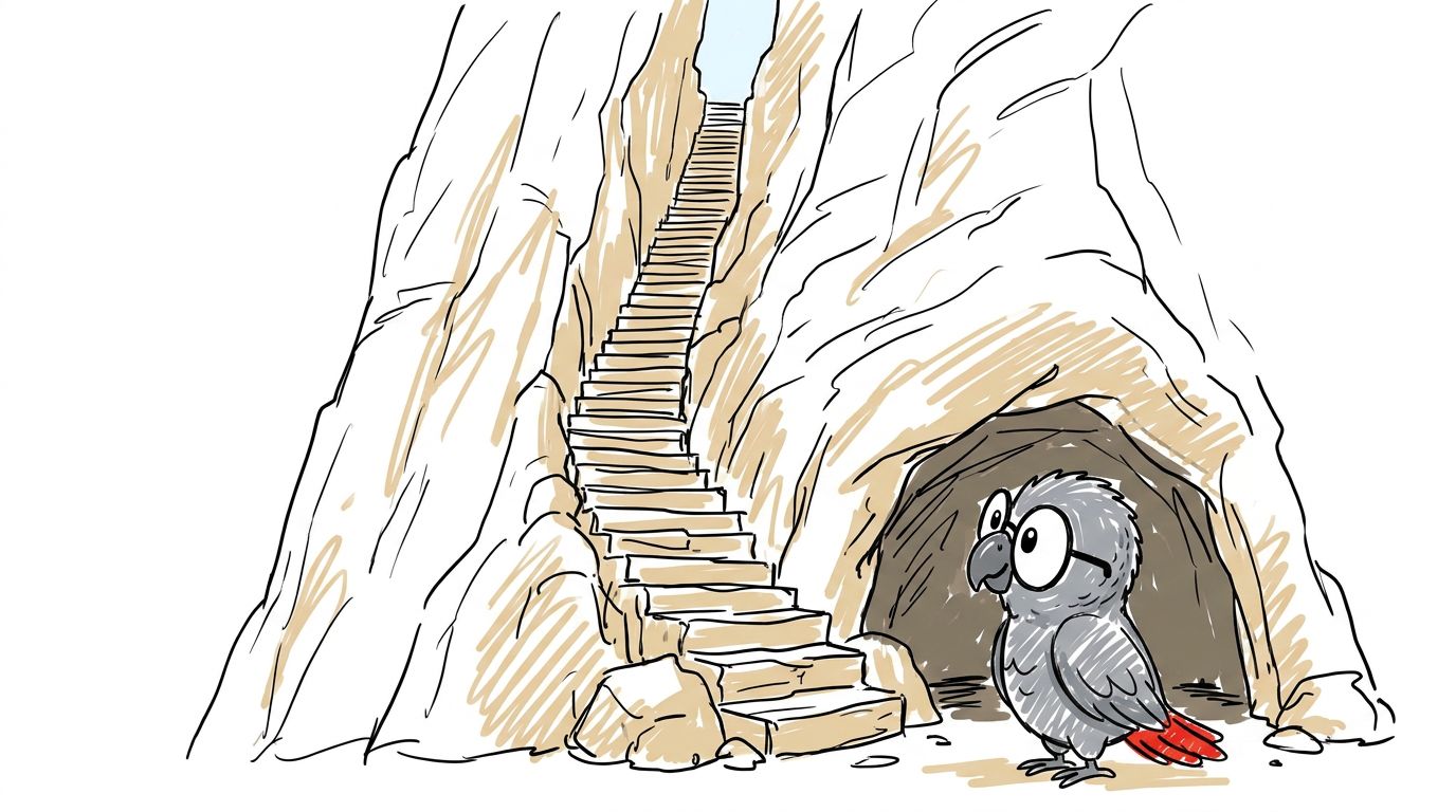 So now the staircase makes sense. Not soldiers, and not one night. Monks, most likely, cutting patiently downward ove...