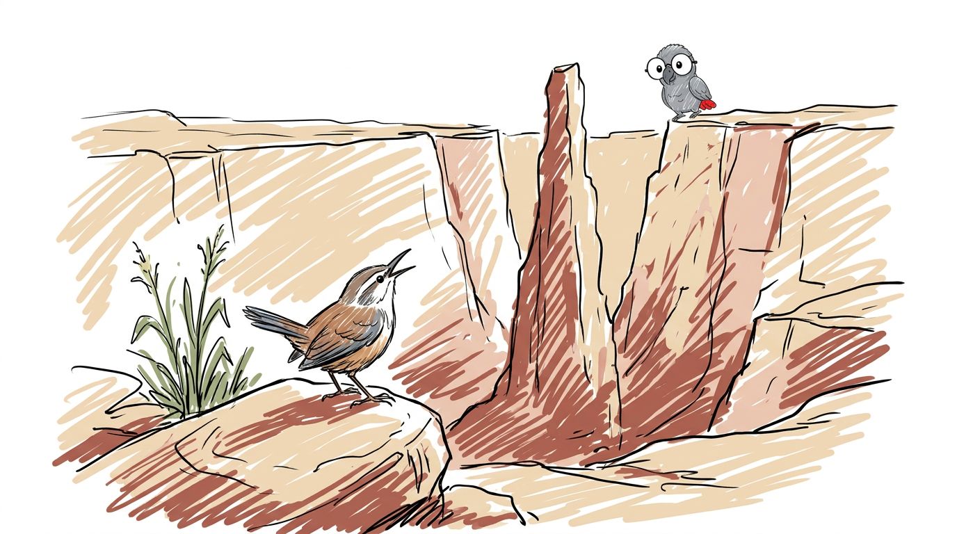 Ein kleiner Vogel singt unter ihr. Der Klang kommt von den Wänden zurück. Polly denkt lange an den Canyon. Dann flieg...