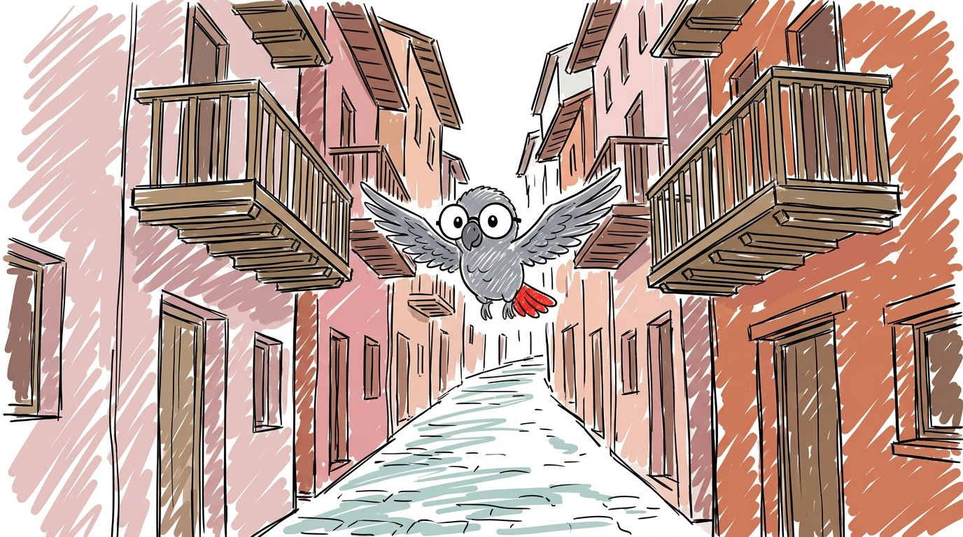 Die Stadt heißt Albarracín. Nur etwa tausend Menschen leben hier. Die Häuser sind rosa und orange, mit Holzbalkonen ü...