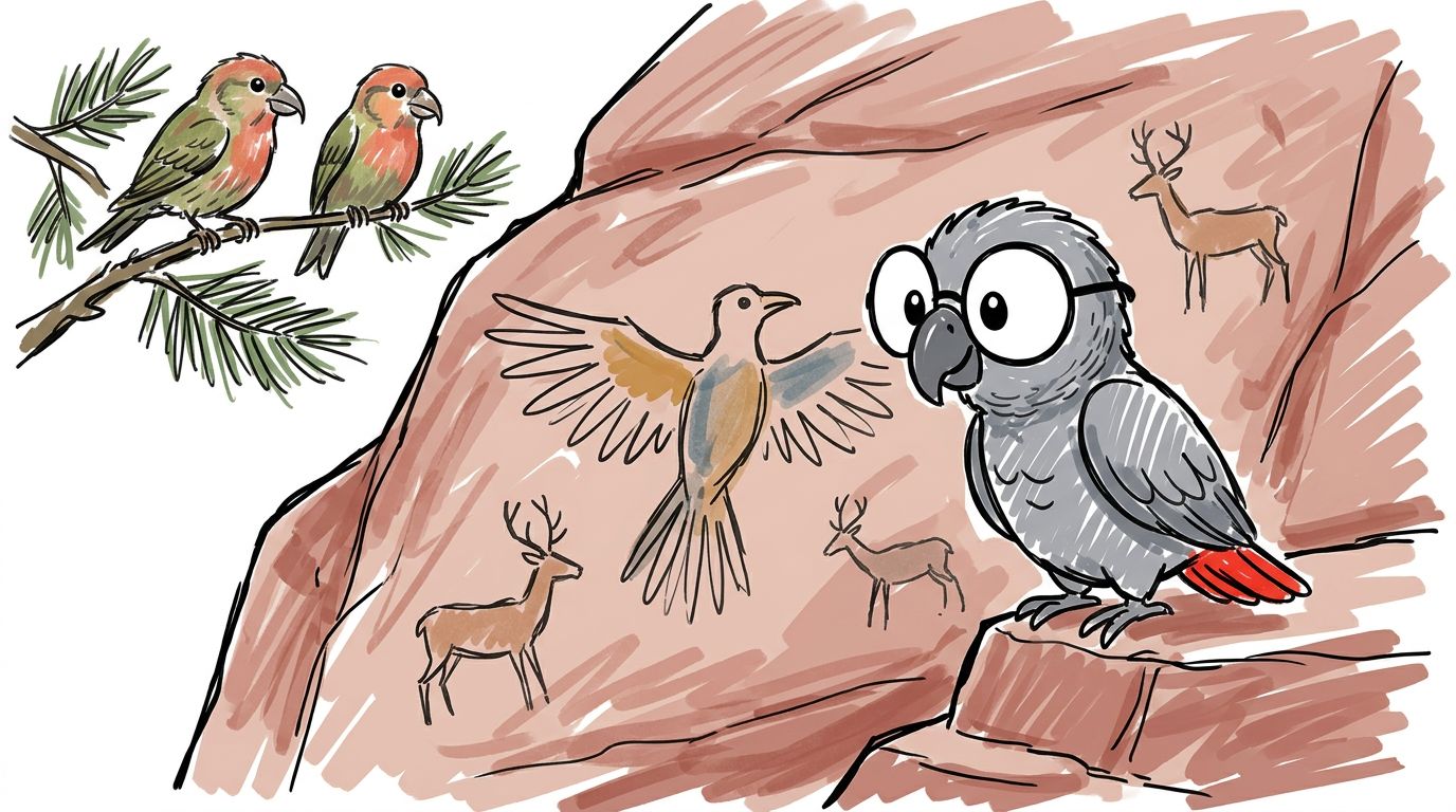 Menschen haben sie vor Tausenden von Jahren gemacht. Da ist auch ein gemalter Vogel. Polly schaut ihn lange an. Sie m...