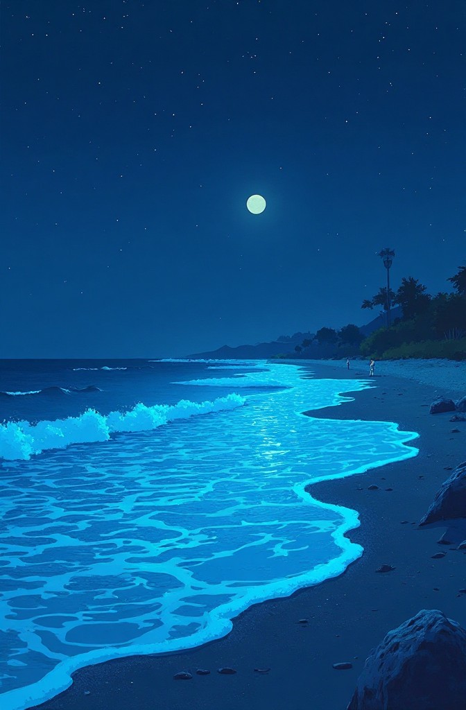 Der Strand, der nachts blau leuchtet