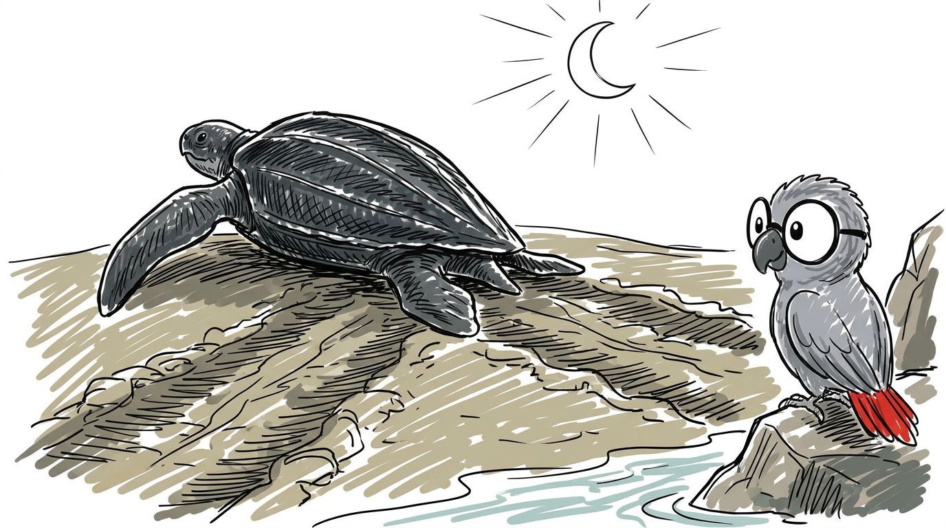 Wiosną i wczesnym latem żółwie skórzaste wychodzą nocą na tę plażę, żeby złożyć jaja. To największe żółwie na świecie...