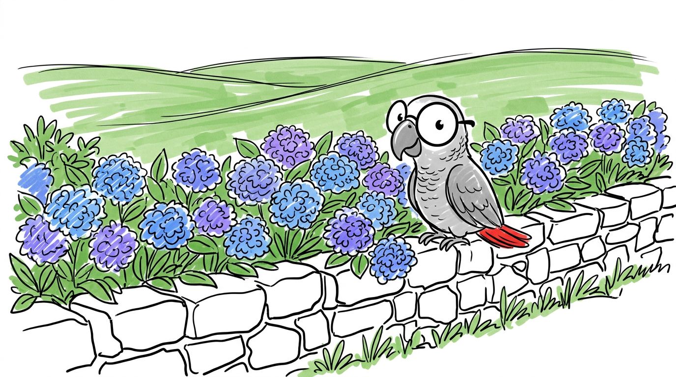 Fast alle Felder haben eine Hecke aus Hortensien: blau, violett und manchmal rosa. Bauern brachten die Pflanzen vor l...