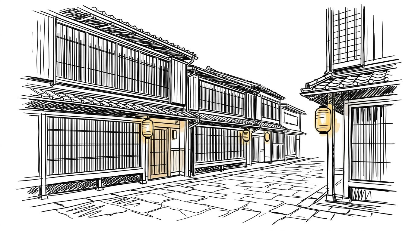 Illustration for 働く通りの提灯