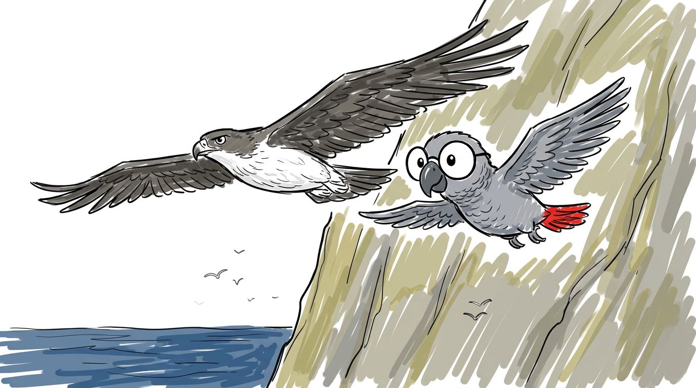 A big eagle floated beside her. It had a white belly. It did not flap its wings. It just rode the wind along the wall...