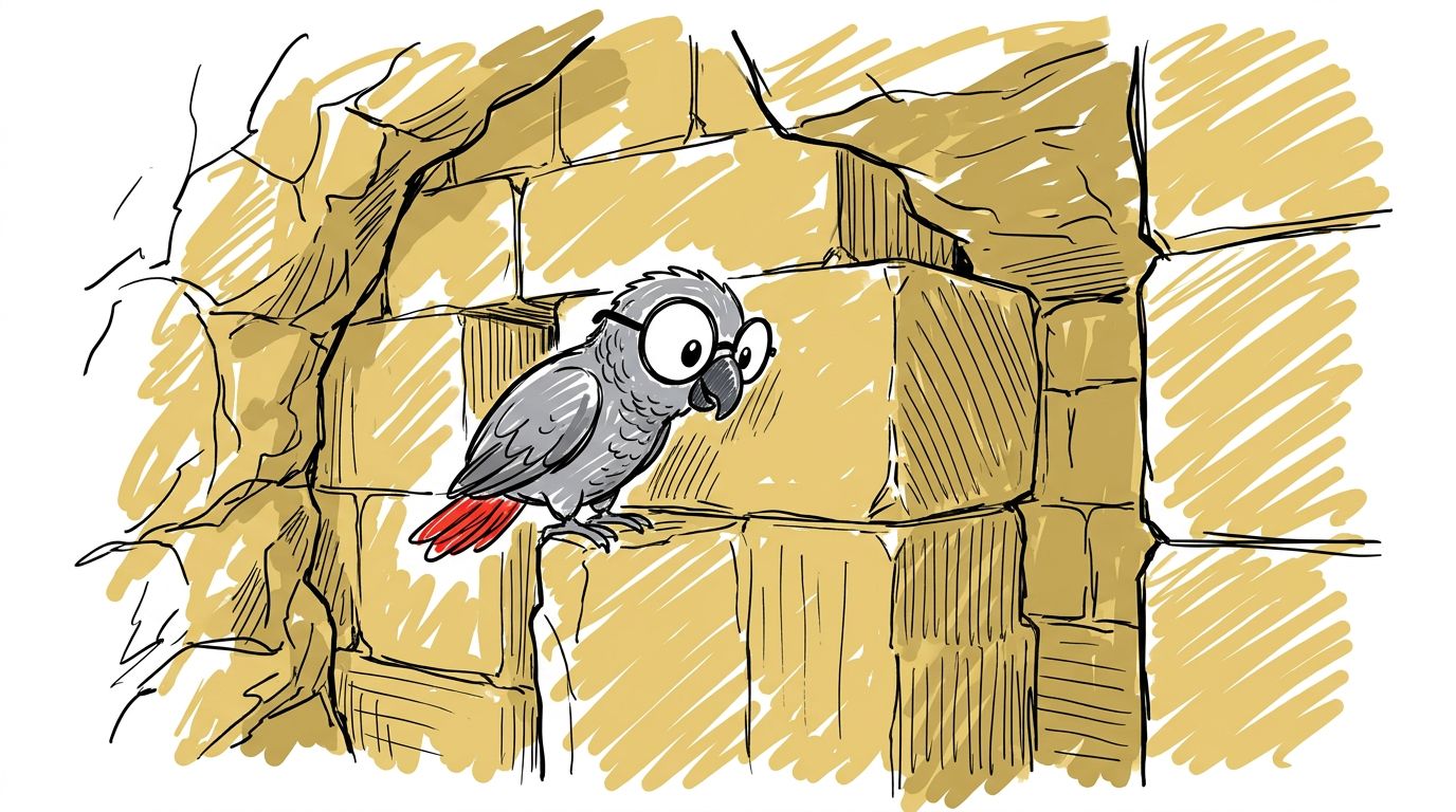 Inside, the walls were flat and straight. Long ago, people cut this stone by hand. Polly could still see the marks of...