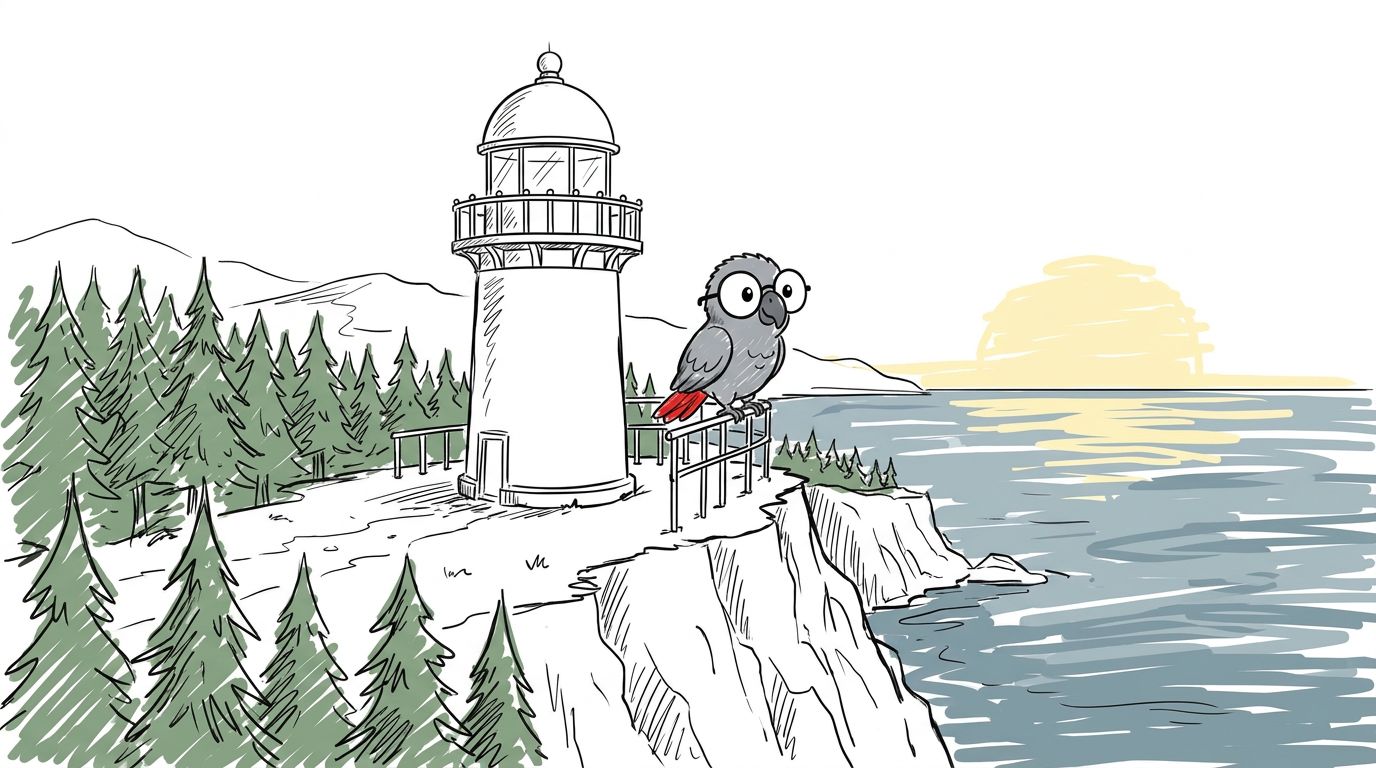A small white lighthouse stood high on the cliff. For a long time it has watched over the sea.