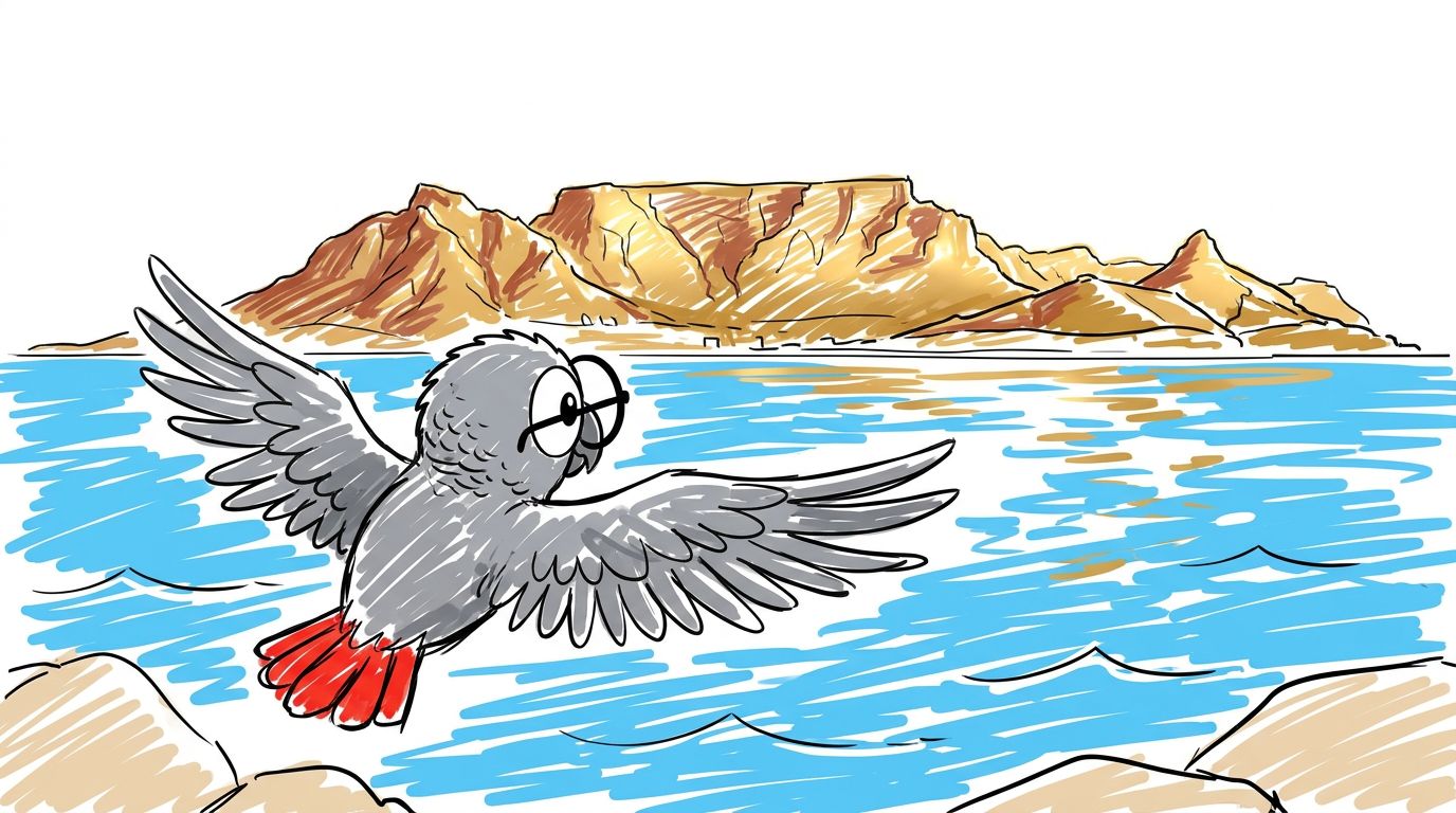 Polly said goodbye to the elephant mountain. She rose on the warm wind and flew out over the bright sea.